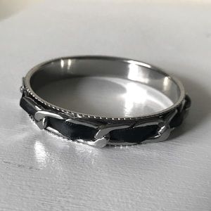 Bangle bracelet with black ribbon